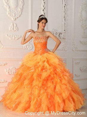 Prefect Orange Organza Sweetheart Beading Ruffles Sweet 15 Dresses