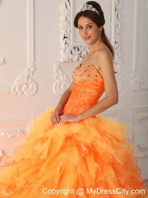 Prefect Orange Organza Sweetheart Beading Ruffles Sweet 15 Dresses