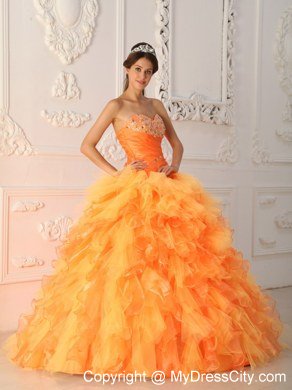 Prefect Orange Organza Sweetheart Beading Ruffles Sweet 15 Dresses