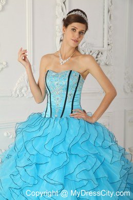 Fashionable Strapless Beading Baby Blue Quinceanera Dress for 2013