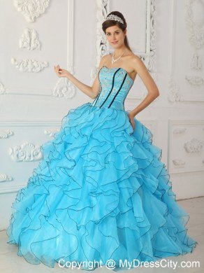 Fashionable Strapless Beading Baby Blue Quinceanera Dress for 2013