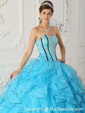 Fashionable Strapless Beading Baby Blue Quinceanera Dress for 2013