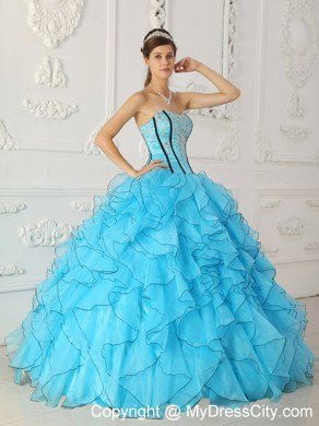 Fashionable Strapless Beading Baby Blue Quinceanera Dress for 2013