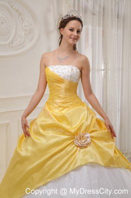 Yellow Ball Gown Strapless Beading Hot Sale Quinceanera Dresses