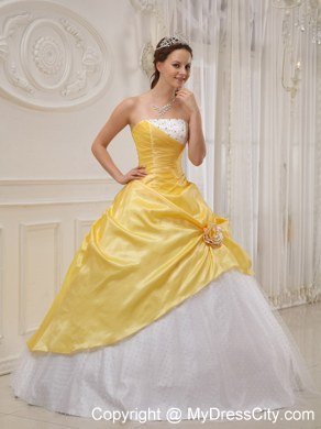 Yellow Ball Gown Strapless Beading Hot Sale Quinceanera Dresses