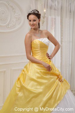 Yellow Ball Gown Strapless Beading Hot Sale Quinceanera Dresses