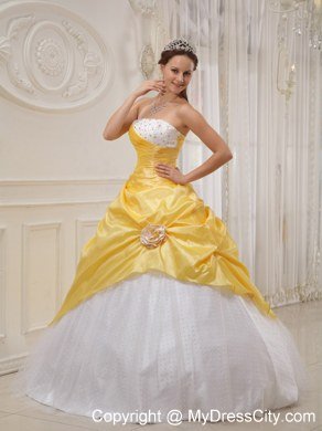 Yellow Ball Gown Strapless Beading Hot Sale Quinceanera Dresses