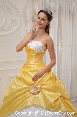 Yellow Ball Gown Strapless Beading Hot Sale Quinceanera Dresses