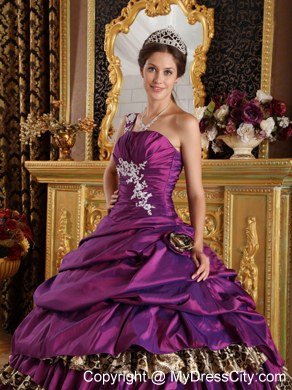 One Shoulder Appliques layered Leopard Purple Dress for Quince 2013