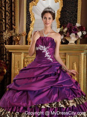 One Shoulder Appliques layered Leopard Purple Dress for Quince 2013