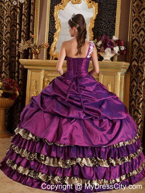 One Shoulder Appliques layered Leopard Purple Dress for Quince 2013