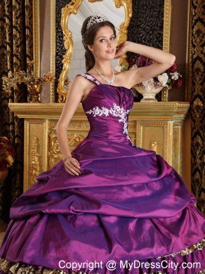 One Shoulder Appliques layered Leopard Purple Dress for Quince 2013