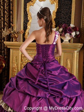 One Shoulder Appliques layered Leopard Purple Dress for Quince 2013