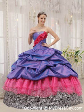 Exclusive Zebra Print Strapless Beading Colorful Quinceanera Dress