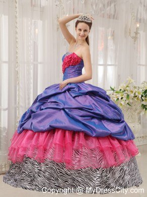 Exclusive Zebra Print Strapless Beading Colorful Quinceanera Dress