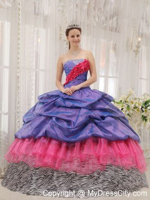 Exclusive Zebra Print Strapless Beading Colorful Quinceanera Dress