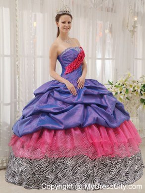 Exclusive Zebra Print Strapless Beading Colorful Quinceanera Dress