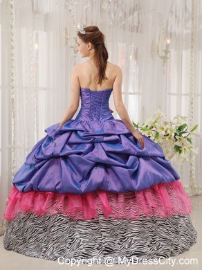 Exclusive Zebra Print Strapless Beading Colorful Quinceanera Dress