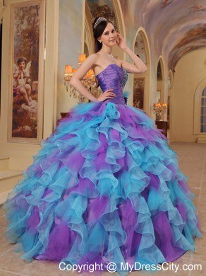 Ball Gown Sweetheart Beading Ruffles Colorful Quinceanera Dresses