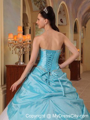 Aqua Blue and White Beading Sweetheart Princess Quinceanera Dress