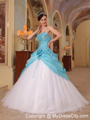 Aqua Blue and White Beading Sweetheart Princess Quinceanera Dress