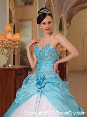 Aqua Blue and White Beading Sweetheart Princess Quinceanera Dress