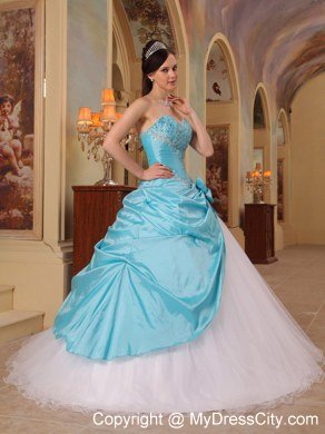 Aqua Blue and White Beading Sweetheart Princess Quinceanera Dress