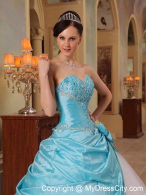 Aqua Blue and White Beading Sweetheart Princess Quinceanera Dress