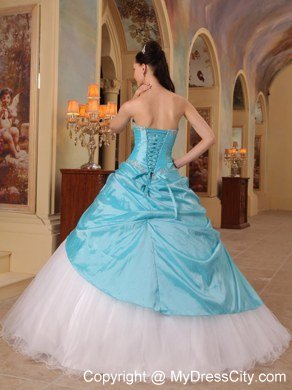 Aqua Blue and White Beading Sweetheart Princess Quinceanera Dress