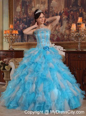 Beading Ruffles Aqua Blue Quinceanera Dresses With Dropped Waist