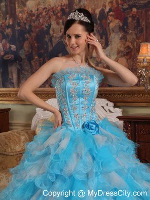 Beading Ruffles Aqua Blue Quinceanera Dresses With Dropped Waist