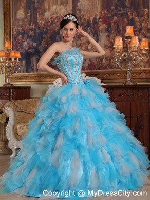 Beading Ruffles Aqua Blue Quinceanera Dresses With Dropped Waist