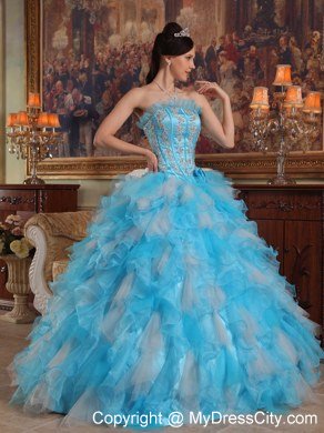 Beading Ruffles Aqua Blue Quinceanera Dresses With Dropped Waist