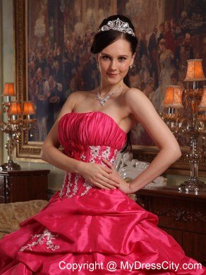 Strapless Ball Gown Appliques Quinceanera Dresses in Coral Red