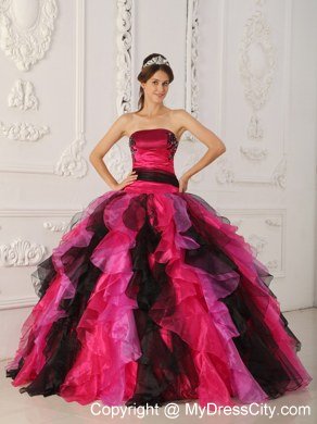 Latest Style Strapless Appliques Ruffles Coloful Sweet 15 Dresses