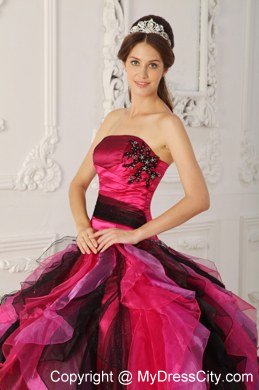 Latest Style Strapless Appliques Ruffles Coloful Sweet 15 Dresses