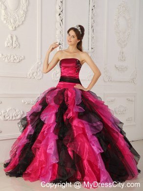 Latest Style Strapless Appliques Ruffles Coloful Sweet 15 Dresses