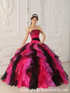 Latest Style Strapless Appliques Ruffles Coloful Sweet 15 Dresses