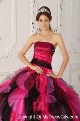 Latest Style Strapless Appliques Ruffles Coloful Sweet 15 Dresses