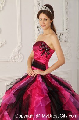 Latest Style Strapless Appliques Ruffles Coloful Sweet 15 Dresses