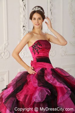 Latest Style Strapless Appliques Ruffles Coloful Sweet 15 Dresses