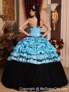 Baby Blue Taffeta Pick-ups Sweet 16 Dresses with Appliques