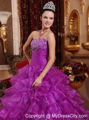 Purple Organza Beading Dress for Sweet 16 with Ruffles in 2013