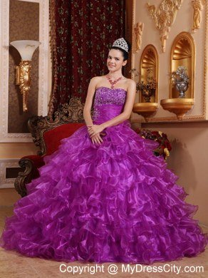 Purple Organza Beading Dress for Sweet 16 with Ruffles in 2013