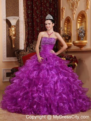 Purple Organza Beading Dress for Sweet 16 with Ruffles in 2013