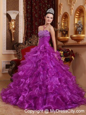 Purple Organza Beading Dress for Sweet 16 with Ruffles in 2013