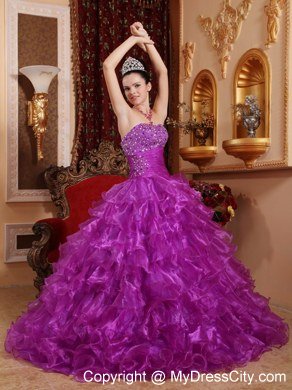 Purple Organza Beading Dress for Sweet 16 with Ruffles in 2013