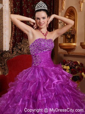 Purple Organza Beading Dress for Sweet 16 with Ruffles in 2013