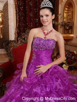 Purple Organza Beading Dress for Sweet 16 with Ruffles in 2013