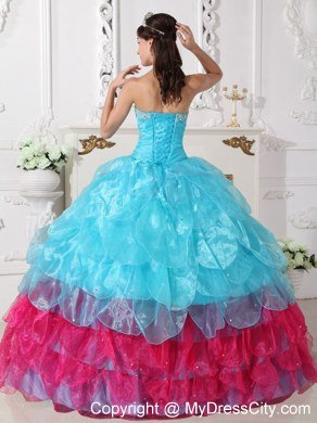 Two-toned Ball Gown Strapless Organza Appliques Quinceanera Dress